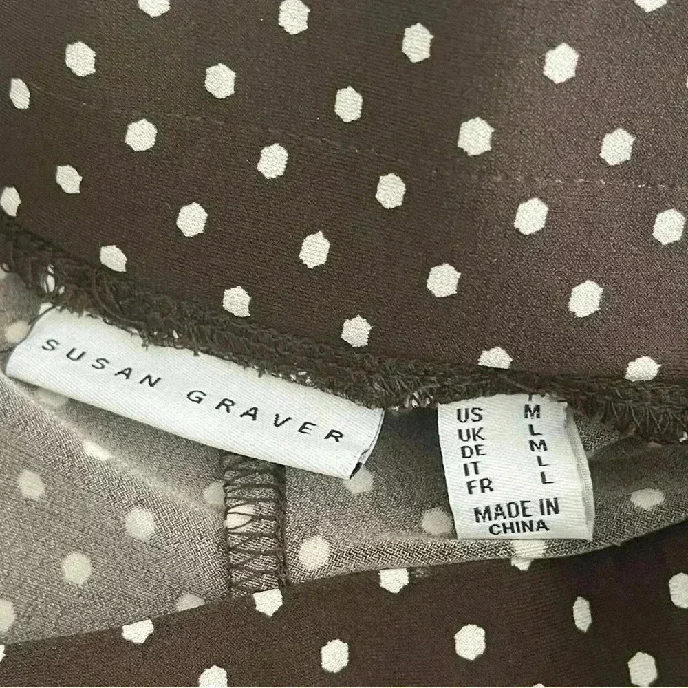 Susan Graver Full Elastic Waist Pants | Brown with White Polka Dots - Picture 4 of 6